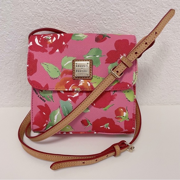 Dooney & Bourke 🌸 Pink Floral, Letter Carrier Leather Crossbody bag 🌸 - Picture 1 of 16